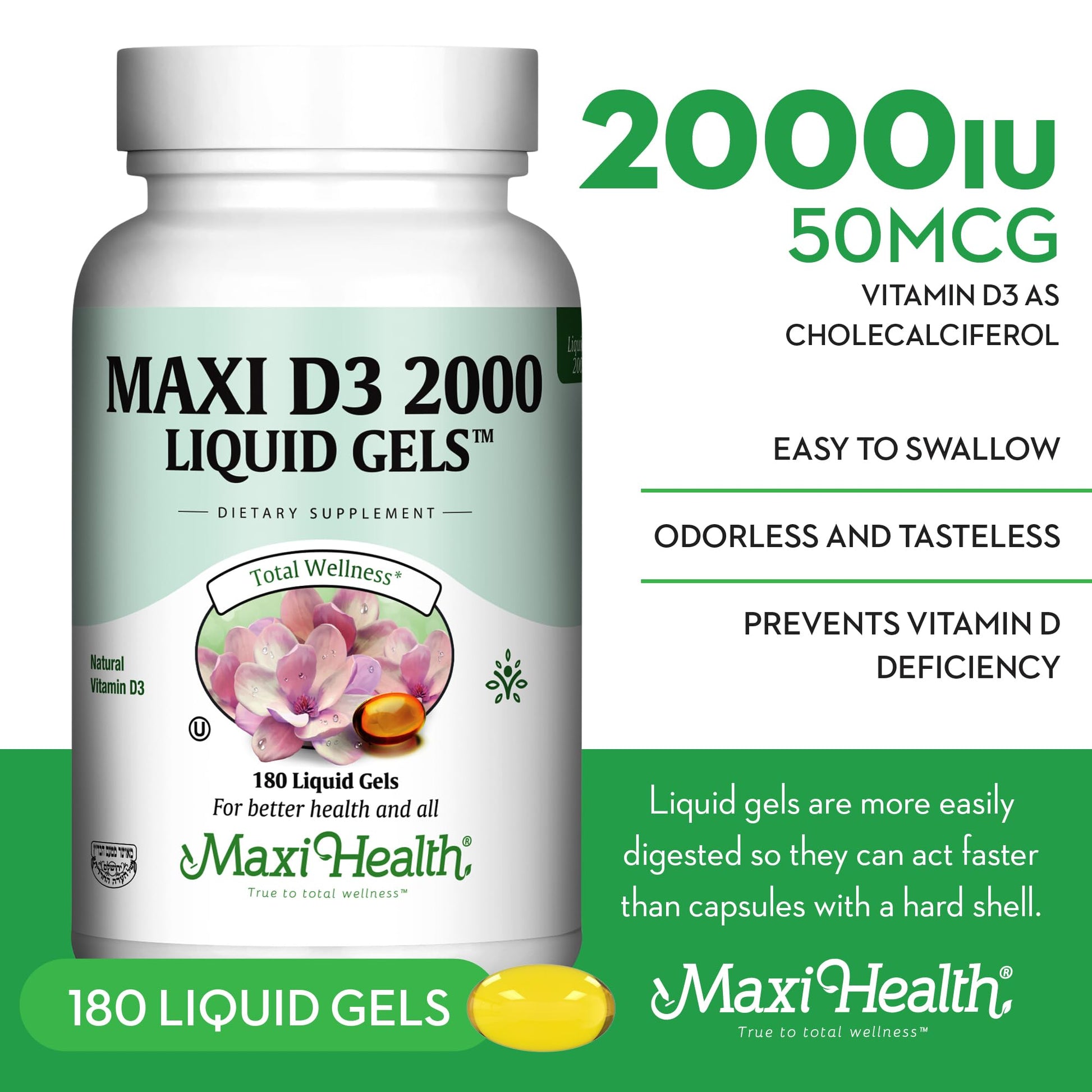 Maxi Health cápsulas líquidas vitamina D3 2000 UI