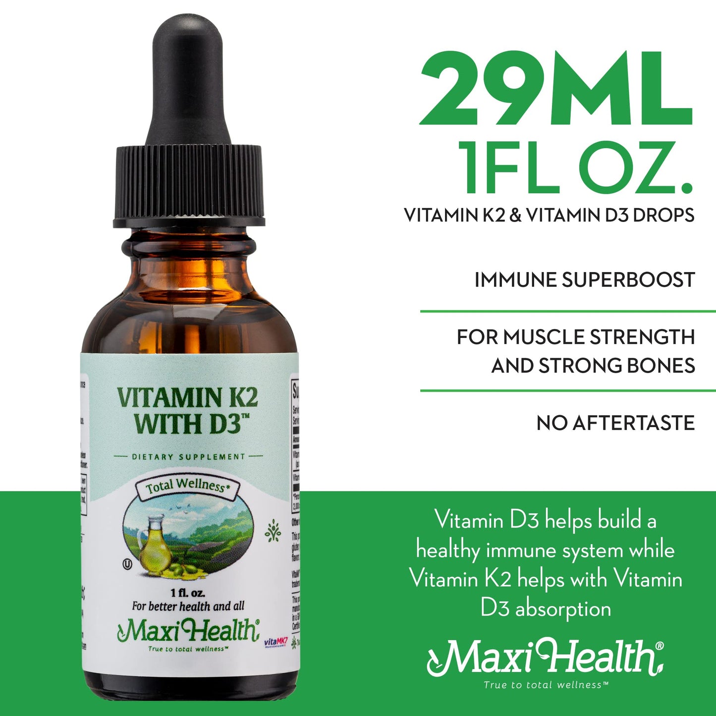 Detalle envase Maxi Health vitamina D3 K2 gotas líquidas