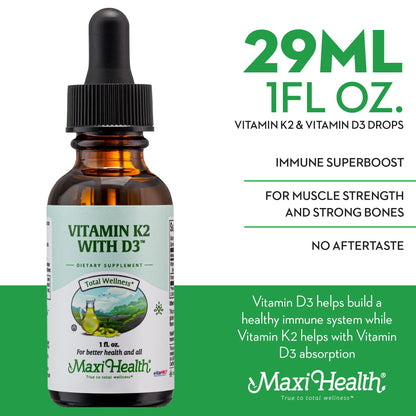 Detalle envase Maxi Health vitamina D3 K2 gotas líquidas