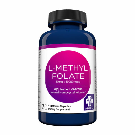 MD Life L-Metilfolato 5mg suplemento 30 cápsulas potencia máxima
