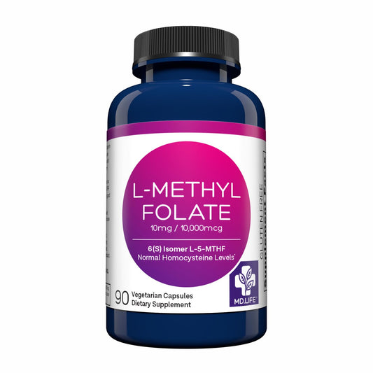 MD Life L-Metilfolato suplemento 10mg botella frontal