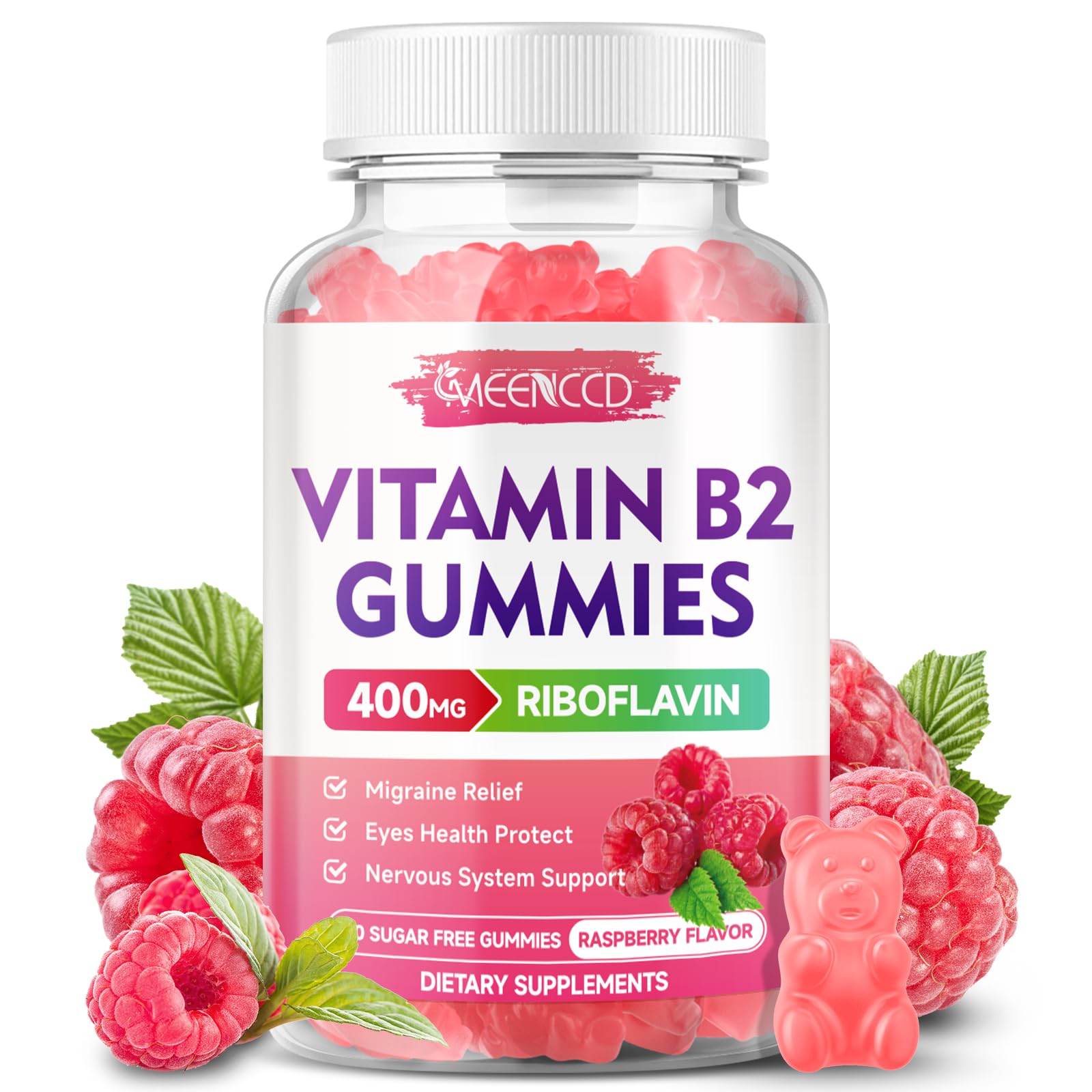 MEENCCD gomitas vitamina B2 riboflavina 400mg 60 unidades frambuesa