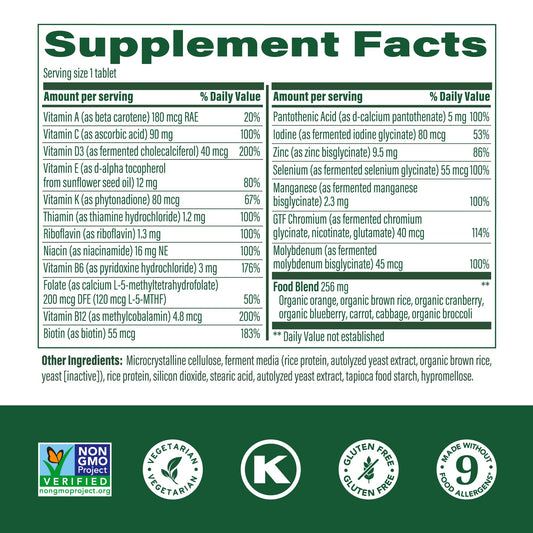 Suplemento MegaFood Women's 55+ con detalles de vitaminas y minerales.