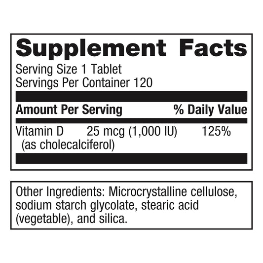 Envase Metagenics Vitamina D3 120 tabletas sin gluten sin OMG