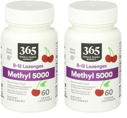 Metil B-12 5000Mcg sabor cereza paquete de 60 pastillas Whole Foods