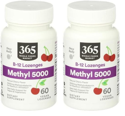 Metil B-12 5000Mcg sabor cereza paquete de 60 pastillas Whole Foods