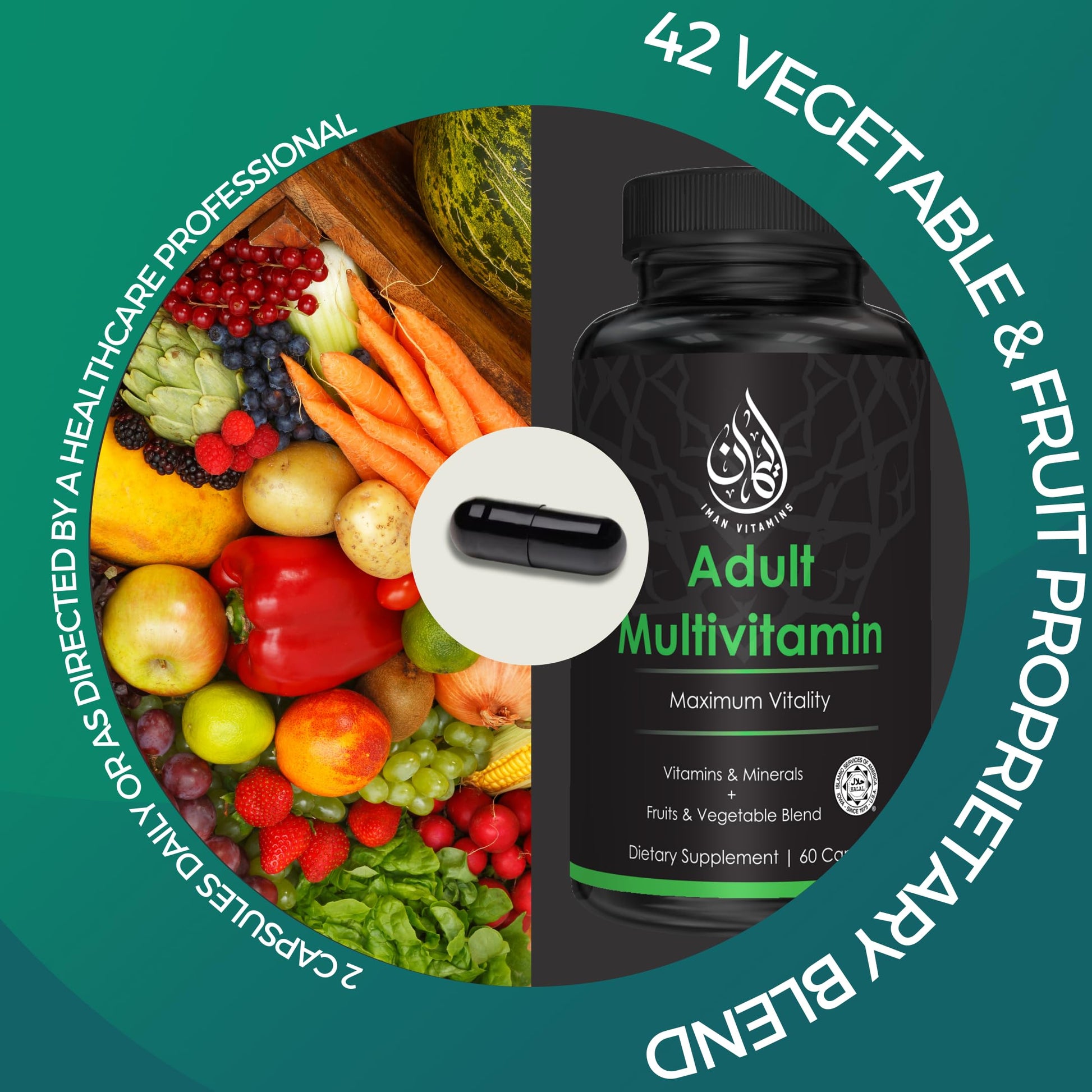 Mezcla de 42 frutas y verduras en multivitaminas