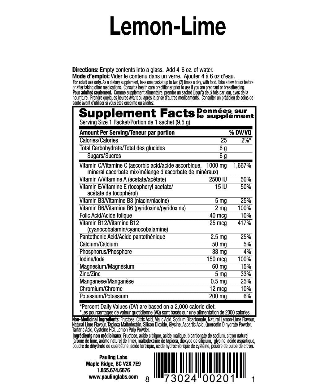 Mezcla para bebida multivitamínica Ener-C sabor limón lima