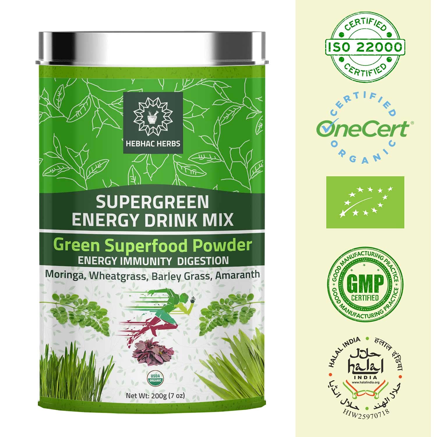 Mezcla deportiva Hebhac Herbs superfood verde en polvo