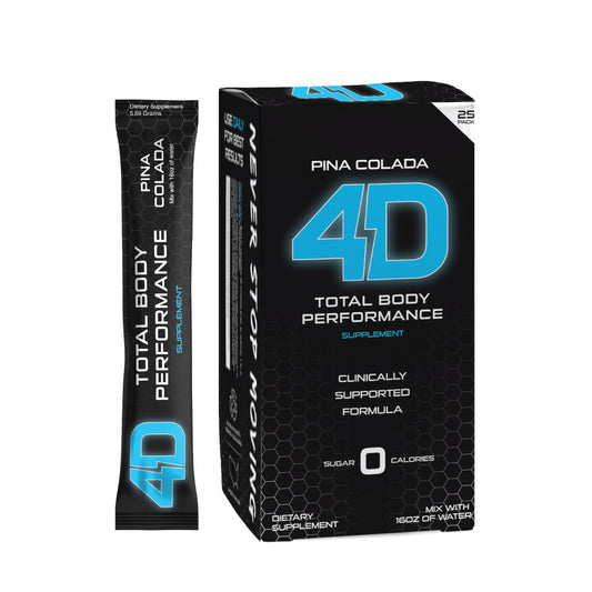 Mezcla energética 4D Total Body Piña Colada con paquete de 25 porciones.
