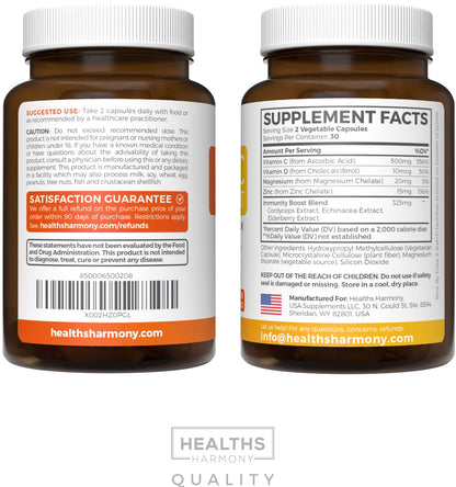 Mezcla de saúco y vitaminas en cápsulas para inmunidad diaria Healths Harmony