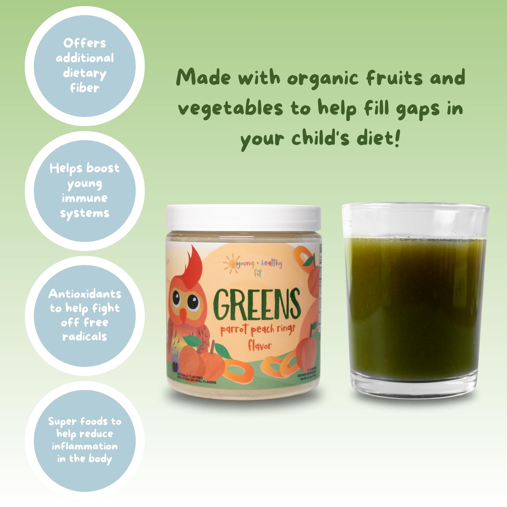 Mezcla Young Healthy Fit greens con fibra y antioxidantes para niños