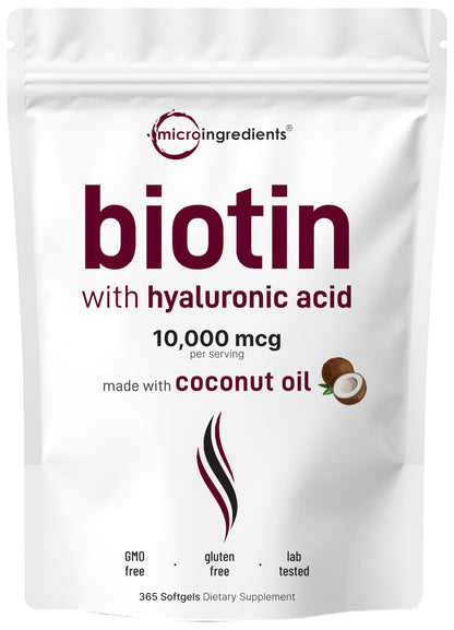 Micro Ingredients Biotina 10000mcg Ácido Hialurónico 365 cápsulas