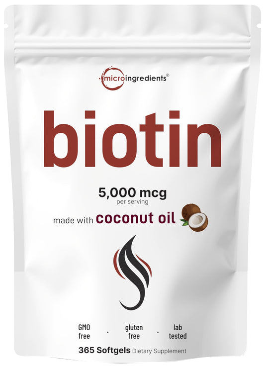 Frasco Micro Ingredients biotina 5000mcg 365 cápsulas blandas