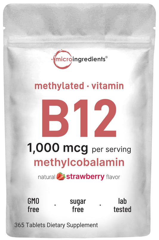 Paquete Micro Ingredients vitamina B12 tabletas masticables fresa