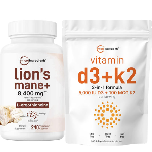 Micro Ingredients vitamina d3 k2 suplementario y melena de león frasco