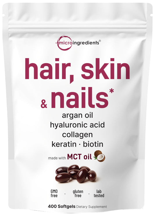 Frasco Micro Ingredients vitaminas para cabello piel uñas 400 cápsulas