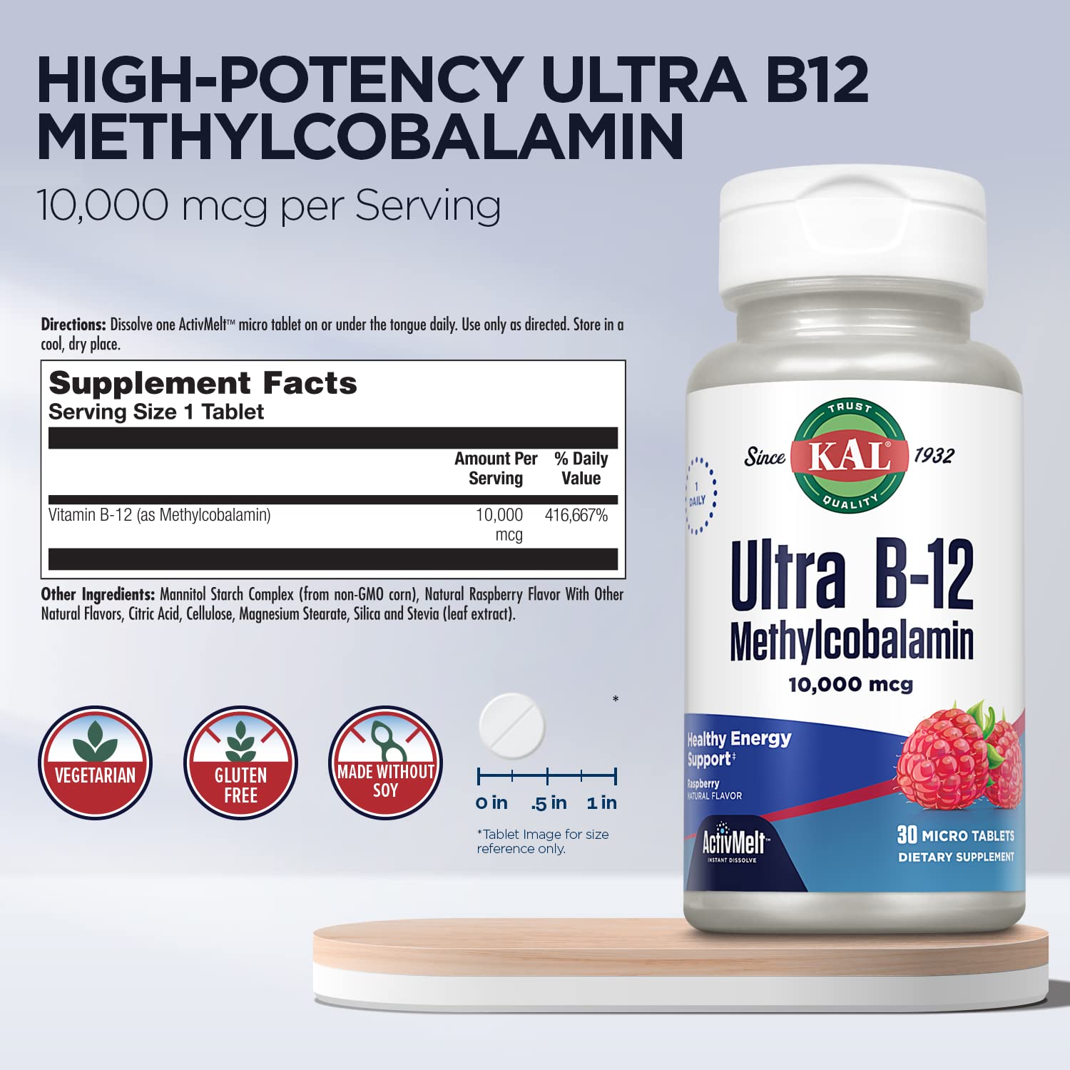 Microtabletas KAL Ultra B12 para metabolismo y energía