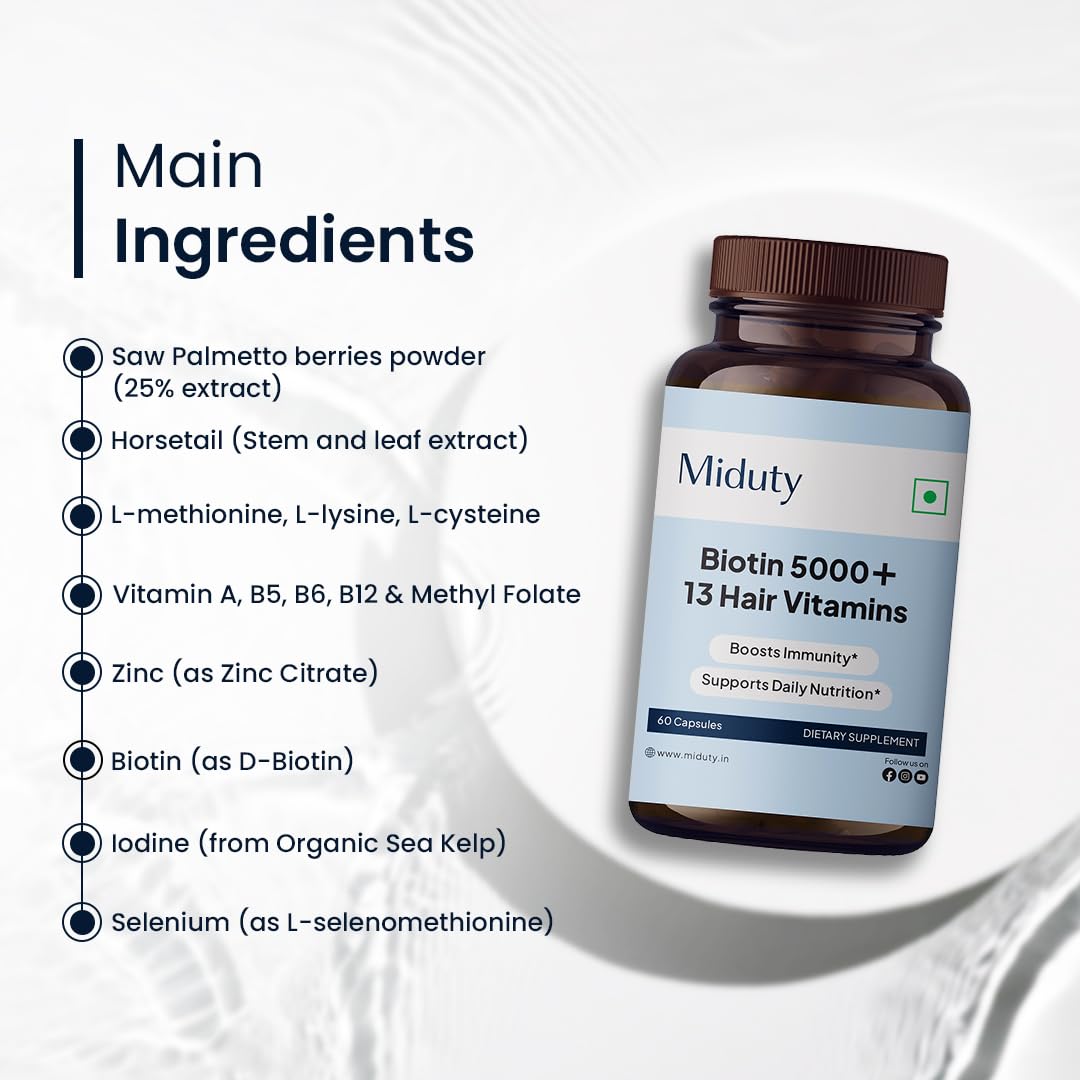 Miduty Biotin 5000 suplemento capilar con vitaminas