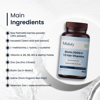Miduty Biotin 5000 suplemento capilar con vitaminas