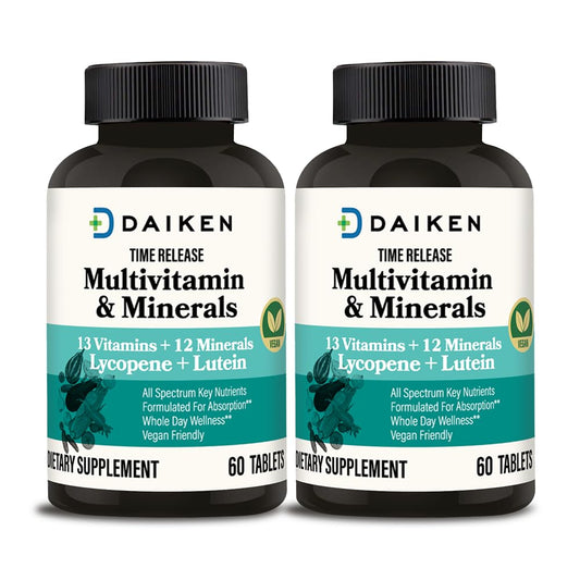 Frasco de mini multivitaminas Daiken para hombres y mujeres.