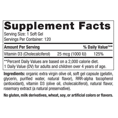 Mini softgels Nordic Naturals con vitamina D3 y sabor natural
