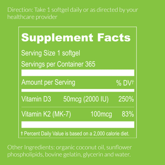 Mini softgels vitamina D3 K2 con aceite de coco orgánico