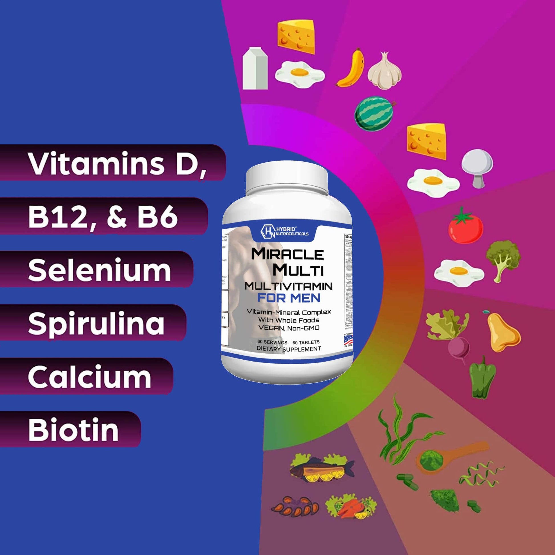 MiracleMulti, 42 frutas y vegetales, multivitamínico masculino premium