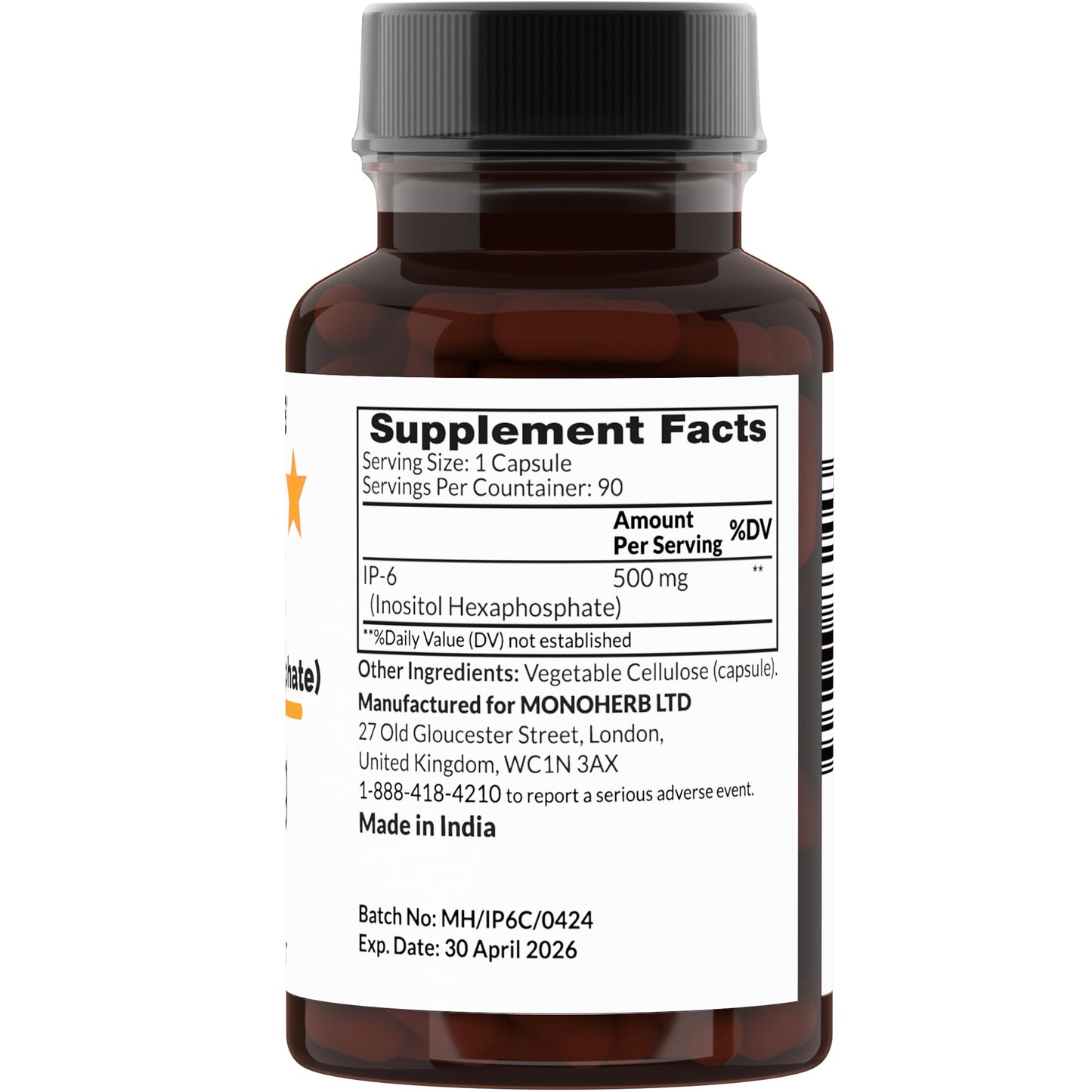 Frasco MONOHERB IP-6 Inositol Hexafosfato 90 cápsulas vegetales