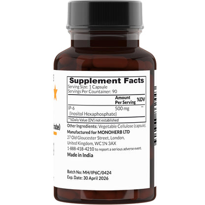 Frasco MONOHERB IP-6 Inositol Hexafosfato 90 cápsulas vegetales