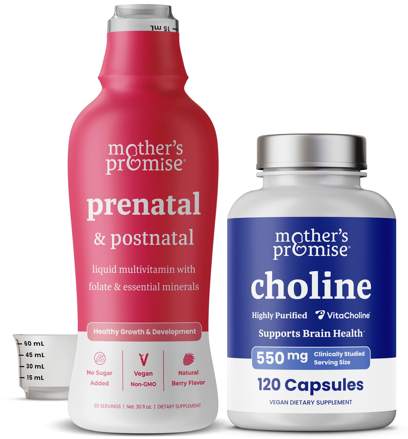Paquete suplemento prenatal líquido y cápsulas de colina Mother's Promise