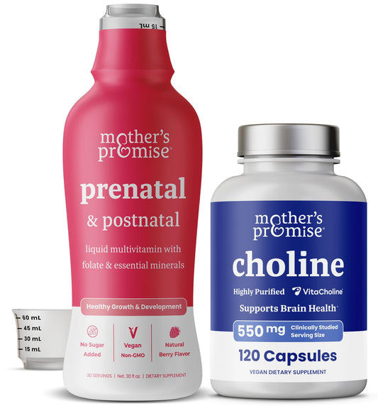 Paquete suplemento prenatal líquido y cápsulas de colina Mother's Promise