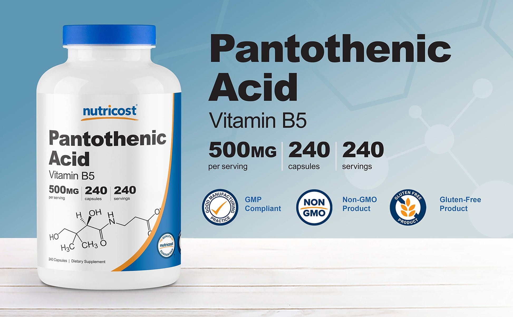 Muestra cápsulas Nutricost ácido pantoténico