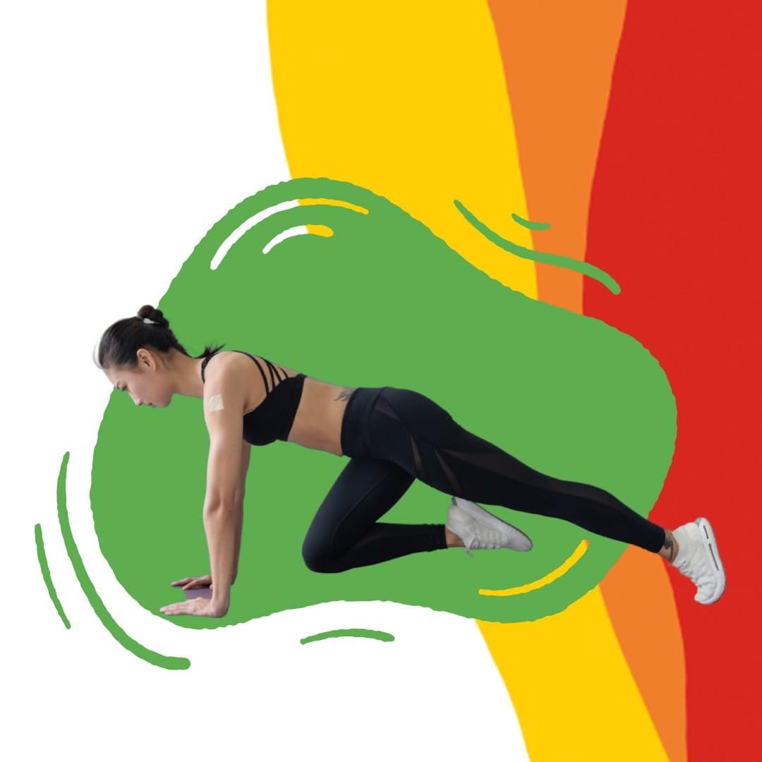 Mujer en posición de plank con parche XLPATCH.