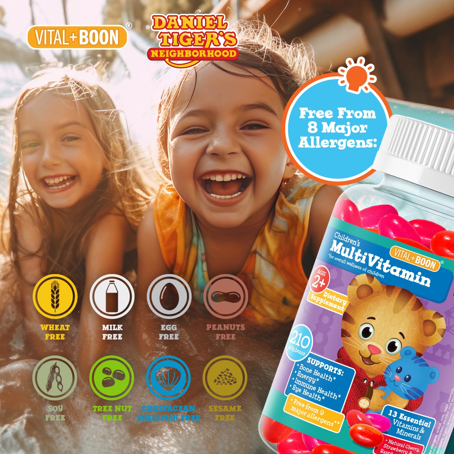 Caramelos multivitamínicos Daniel Tiger sin alérgenos principales.