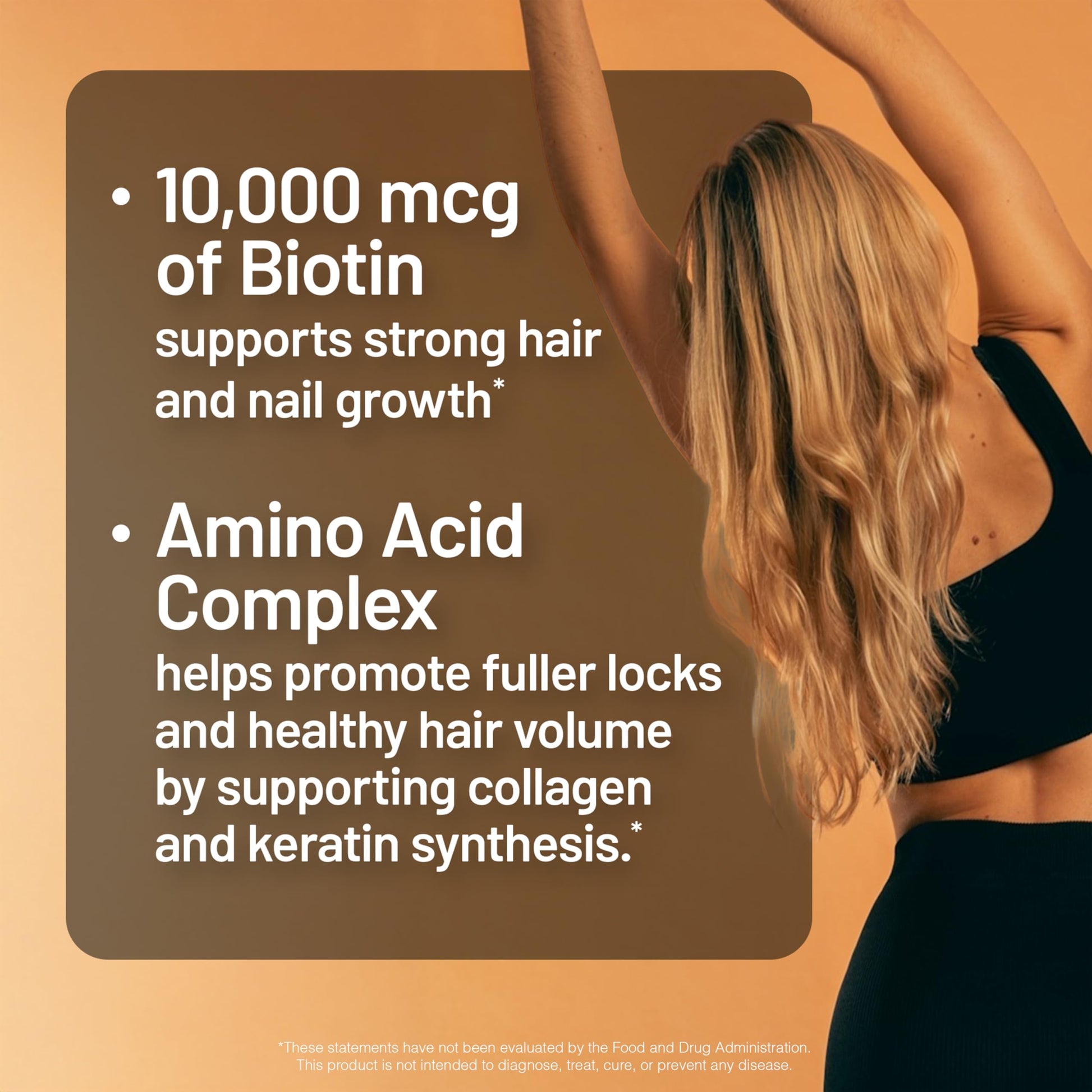 Multivitamina con 10,000 mcg de biotina para cabello fuerte.