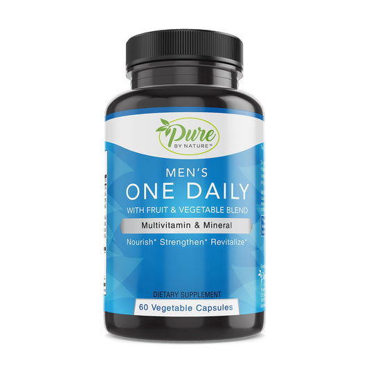 Multivitamina diaria para hombres Pure By Nature en envase de 60 cápsulas vegetarianas
