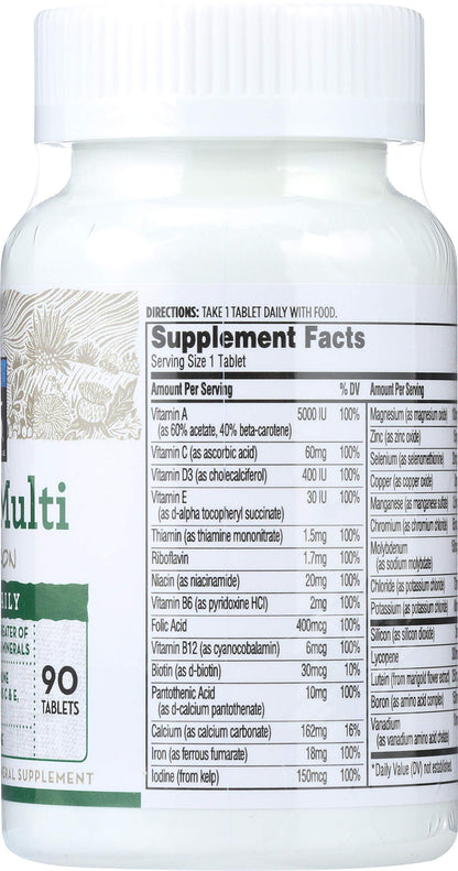 Tabla de ingredientes de multivitaminas para adultos 365