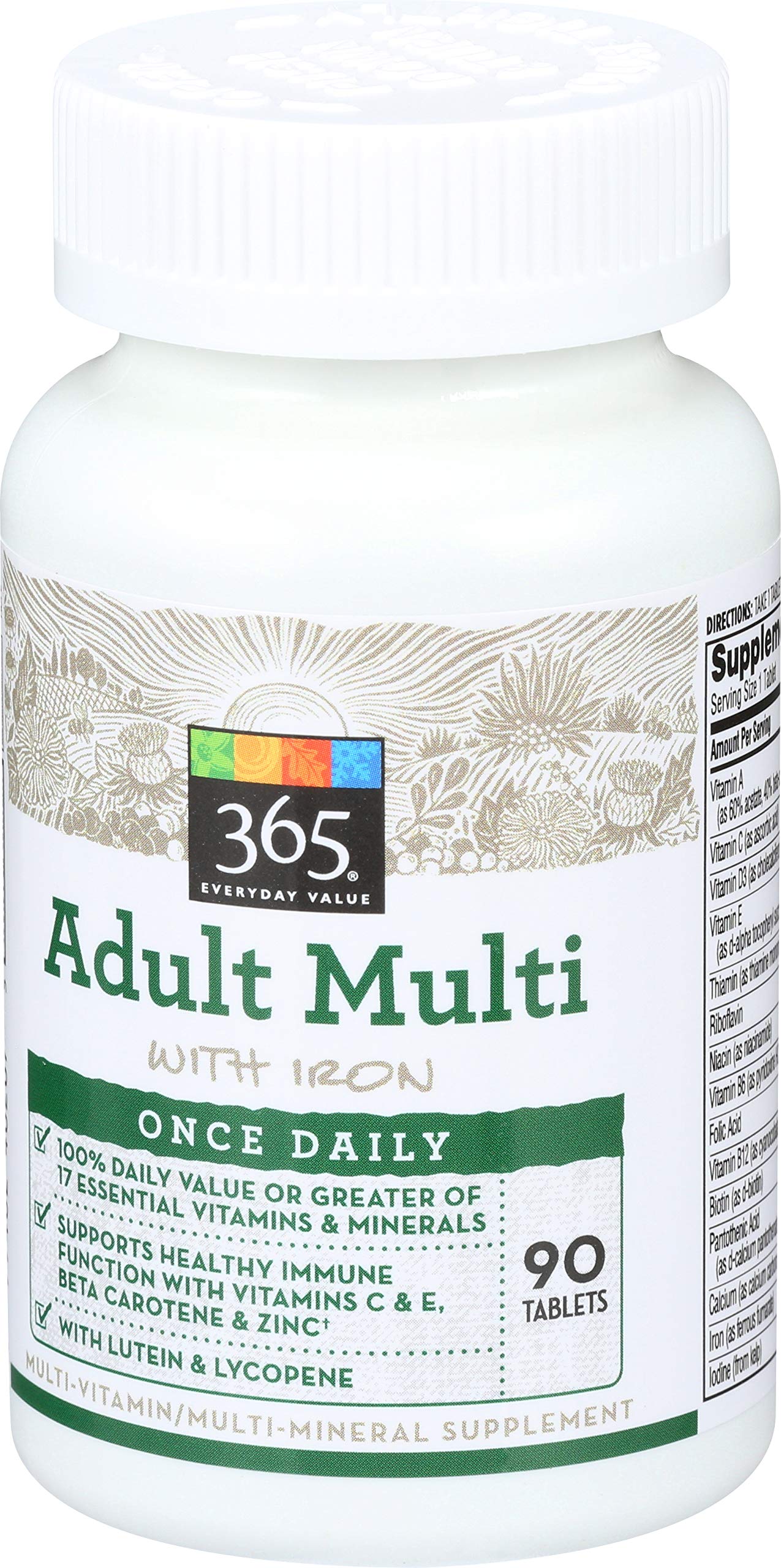 Imagen lateral del envase de multivitaminas 365 para adultos