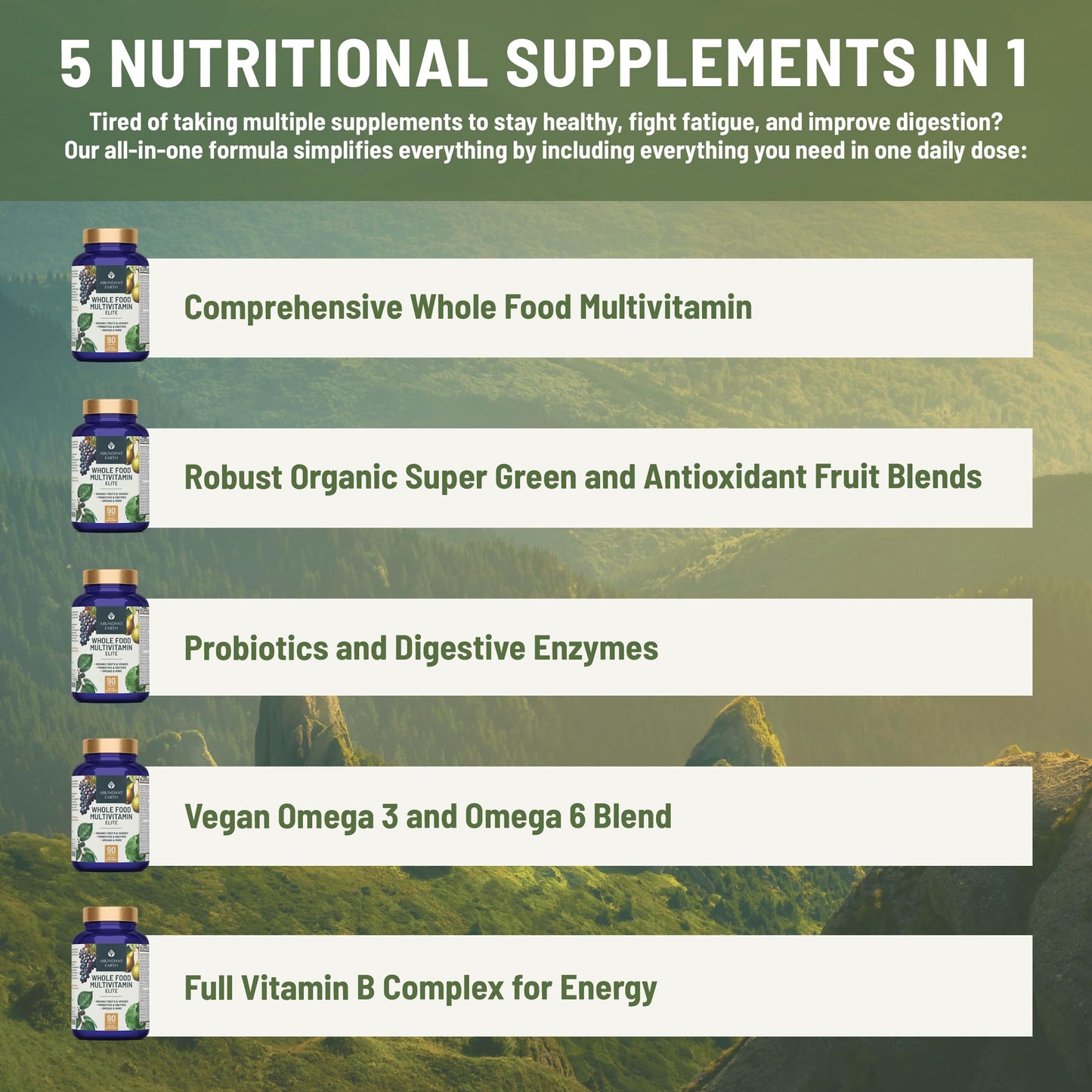 Multivitaminas Abundant Earth botellas de 90 tabletas