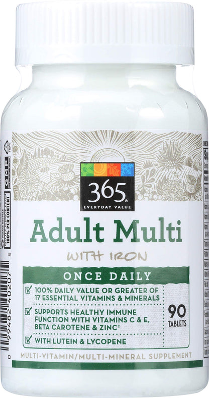 Multivitaminas para adultos con hierro de 365 en envase blanco