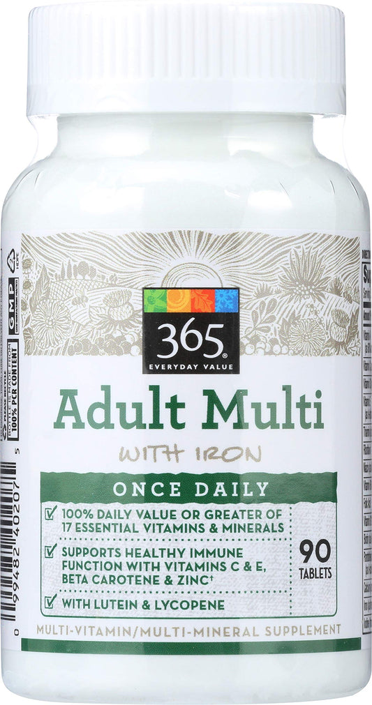 Multivitaminas para adultos con hierro de 365 en envase blanco