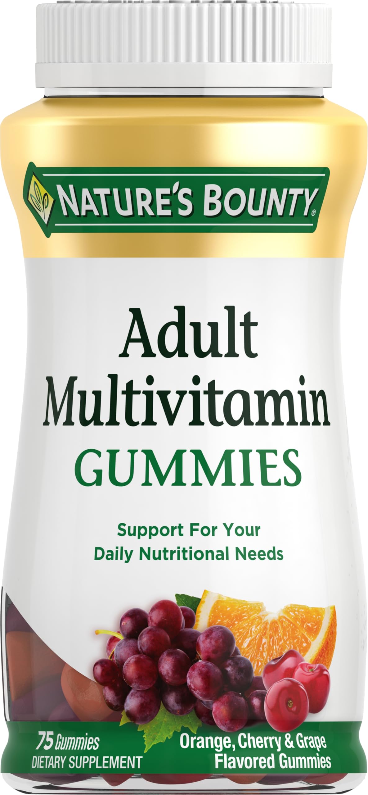 Envase de gomitas multivitamínicas para adultos de Nature's Bounty sabor frutas