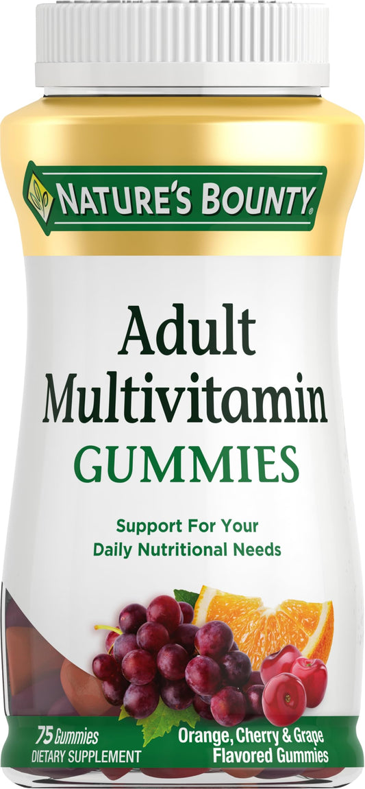 Envase de gomitas multivitamínicas para adultos de Nature's Bounty sabor frutas