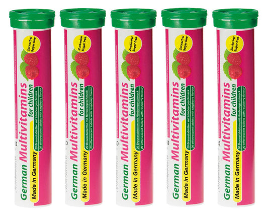 Multivitaminas alemanas para niños T&D con sabor a frambuesa.
