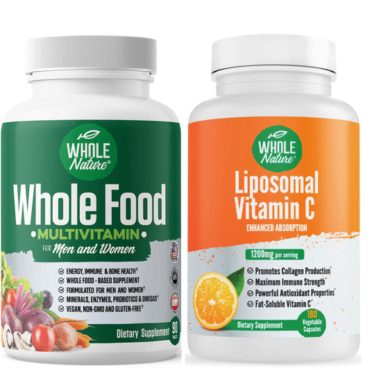 Multivitaminas de alimentos completos para hombres y mujeres con vitamina C liposomal.