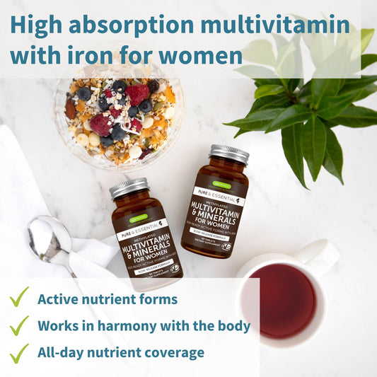 Multivitaminas de alta absorción para mujeres con hierro.
