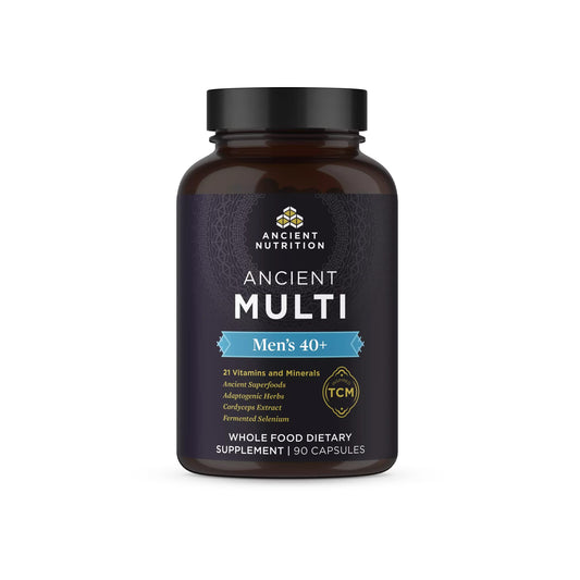 Botella de multivitaminas Ancient Nutrition para hombres mayores de 40 años.