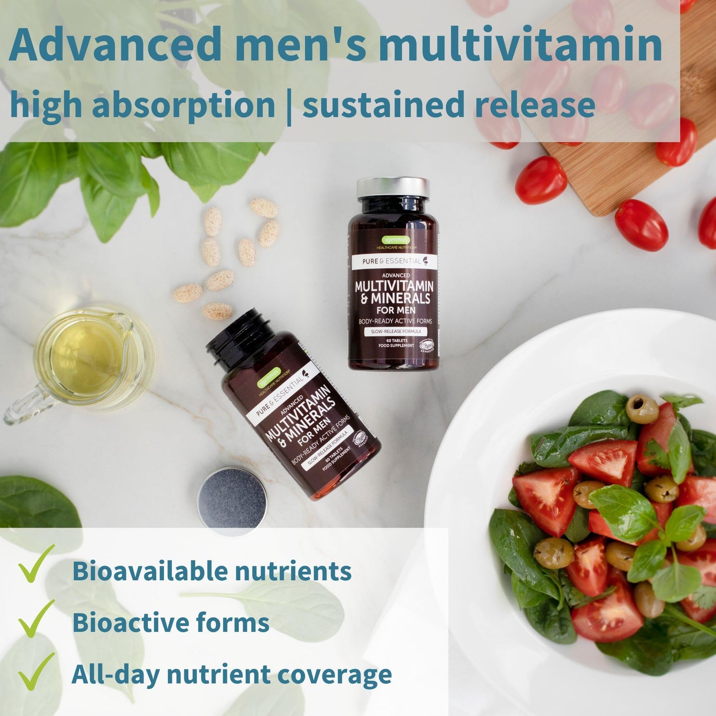 Multivitaminas avanzadas para hombres con alta absorción.