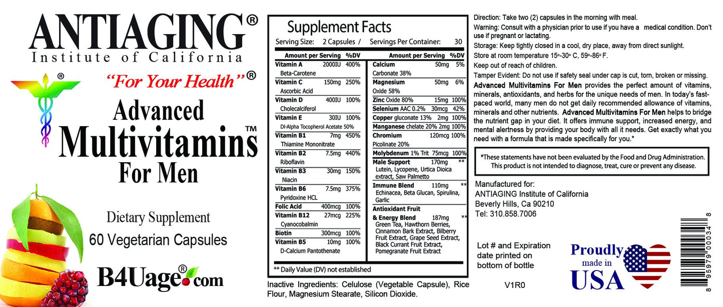 Botella de multivitaminas avanzadas para hombres